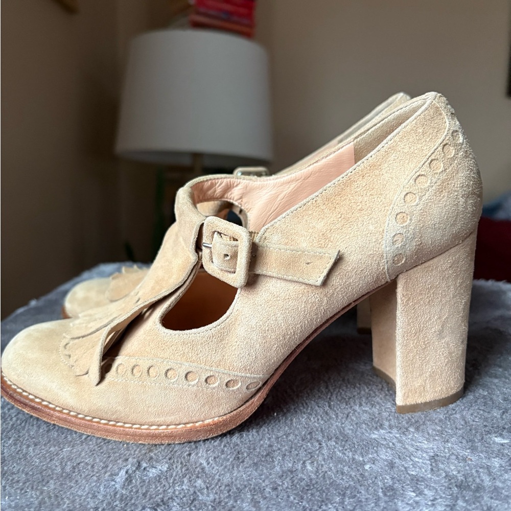 Vintage Anne Klein suede leather brogue loafer heels 5.5 - Picture 3 of 14